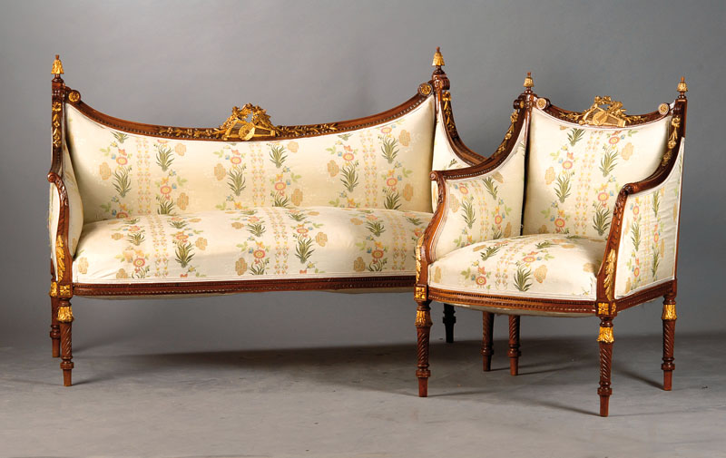 DOPPELT 05-4025, ist zurückgeliefert, tho Edle Salongruppe, Frankreich um 1880, bestehend aus einem Canapé, 2 Bergèren, 2 Stühlen und einem ...
