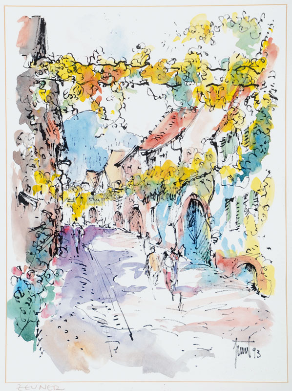 Georg Günther Zeuner, 1923 Dresden - 2011 Speyer, wohl Altstadt Speyer, Aquarell/Papier, handsigniert und datiert 93, ca. 52x39 cm, PP, unter Glas ...