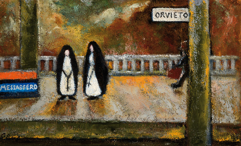 Olga Bontjes van Beek, 1896-1995 Fischerhude, Am Bahnhof von Orvieto, Öl/Hartfaser, links unten monogrammiert O.B.v.B., ca. 47x75cm, Rahmen