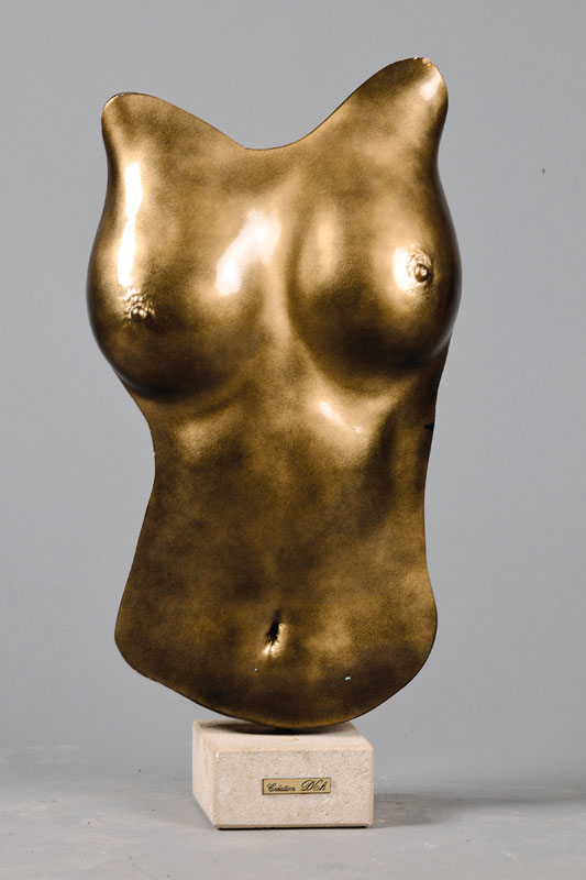 Monogrammist DCH, wohl Belgien, 1992, weiblicher Torso, Steinguss galvanisiert, goldfarben gefasst, moderne elegante Durchformung, feine ...