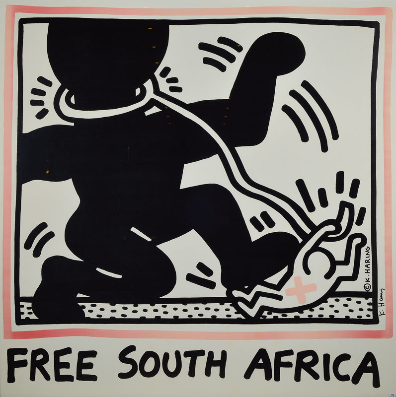 Keith Haring, 1958 Reading - 1990 New York, Free South Africa, Farblithographie, handsigniert, ca. 121.5x121.5 cm, unter Glas gerahmt