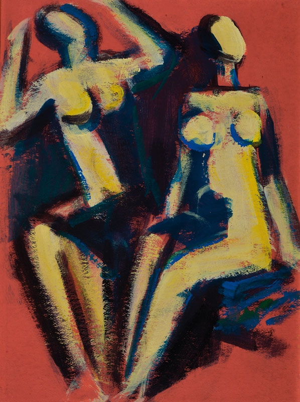 Karl Hufnagel, 1906 Harthausen/Pfalz - 1995 Speyer, Studie, zwei Frauenakte, Öl/Karton, unsigniert, verso altes Galerieetikett Weingärtner Speyer, ...