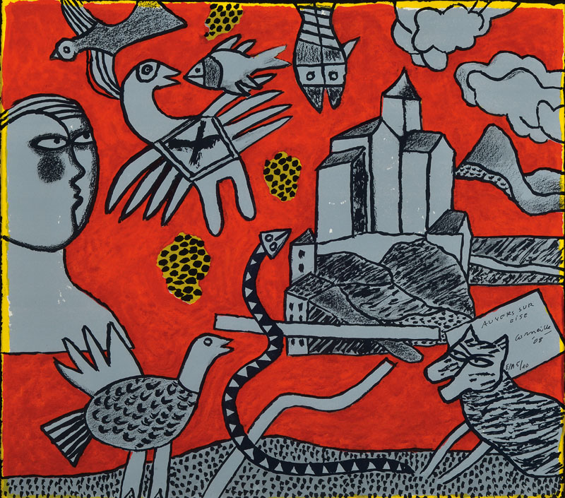 Corneille,(Cornelis van Berverloo), 1922- 2010, Auvers sur Oise, Farblithographie auf dickem handgeschöpftem Bütten mit Prägedruck, rechts unten ...