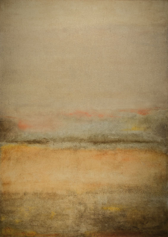 Gaston Galé, zeitgenössischer belgischer Künstler, Abstrakte Komposition in Gelb Grau, Öl/Lwd., handsigniert, ca. 140x100 cm, Leisten
