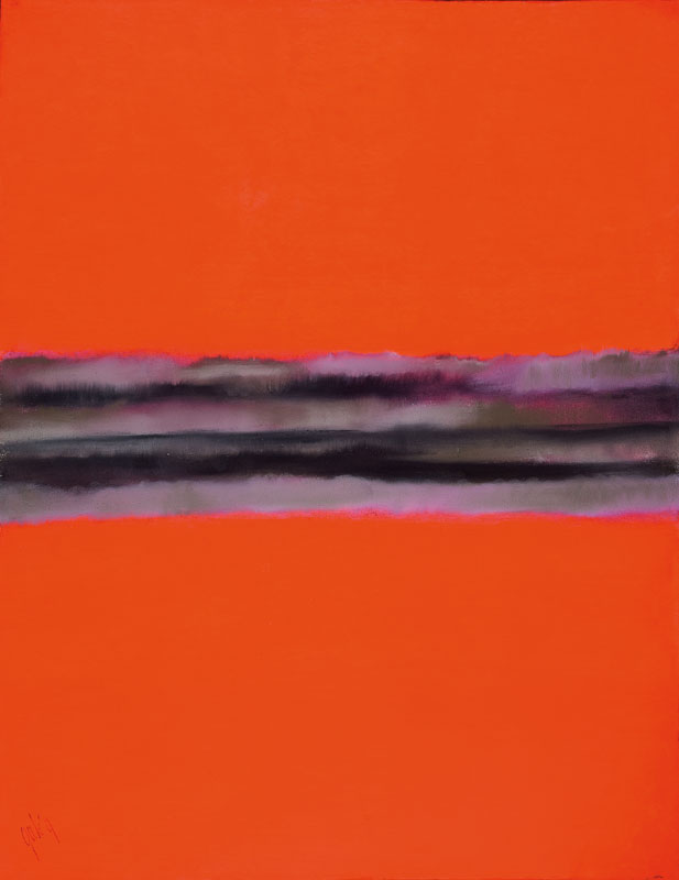 Gaston Galé, zeitgenössischer belgischer Künstler, Abstrakte Komposition in Rot Grau, Öl/Lwd., handsigniert, ca. 90x70 cm, Leisten