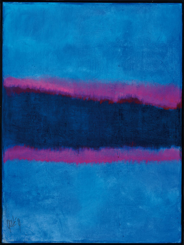 Gaston Galé, zeitgenössischer belgischer Künstler, Abstrakte Komposition in Blau Pink, Öl/Lwd., handsigniert, ca. 80x60 cm, Leisten