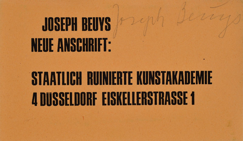 Joseph Beuys, 1921-1996, Neue Anschrift, Multiple Postkarte, handsigniert, ca. 12x20,5 cm, unter Glas gerahmt
