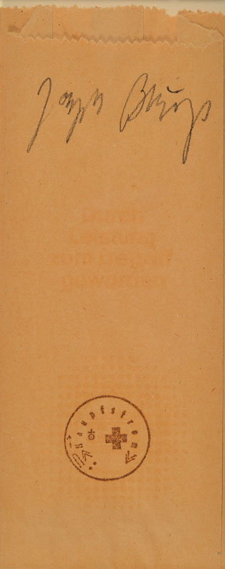 Joseph Beuys, 1921-1996, DDR-Tüte, Multiple, handsigniert, mit Hauptstromstempel, leicht verblasst, 29x12 cm,unter Glas gerahmt