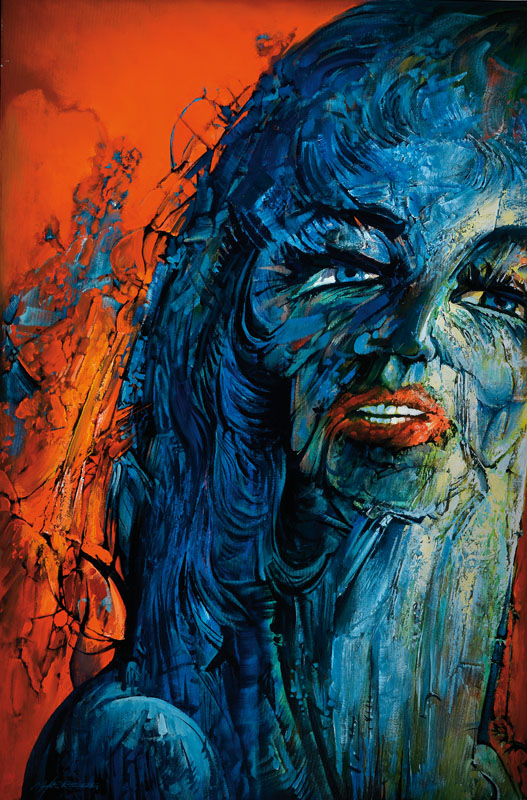 Manfred Herzog, geb. 1949 Ludwigshafen, Blaue Xanthippe, Öl/Lwd, pastoser Farbauftrag,links unten signiert, ca. 150x100 cm