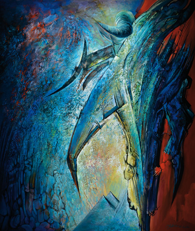 Manfred Herzog, geb. 1949 Ludwigshafen, Fluchtversuch, Öl/Lwd, pastoser Farbauftrag, rechts unten signiert, ca. 140x120 cm