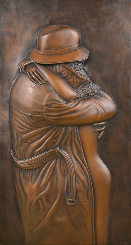 Bruno Bruni, geb. 1935 Gradara, Bronze- Relief, Zärtlichkeit, signiert und nummeriert 11/250, Venturi Arte Stempel, ca. 76x40 cm