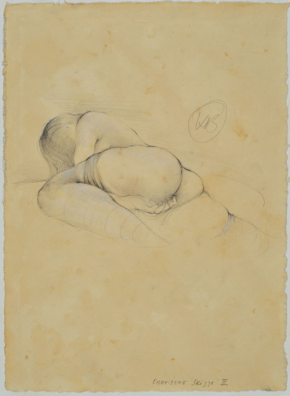 Klaus Böttger, 1942-1992, Bleistiftzeichnung, Erotische Skizze III, monogrammiert KB, Blattgr. ca. 19x13,5 cm, auf Karton befestigt