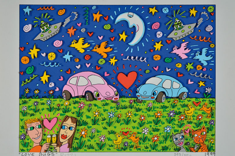James Rizzi, 1950-2011, Love Bugs, 3D-Lithographie, handsigniert, nummeriert 293/350, von 1999, Blattgr. ca. 31x38 cm