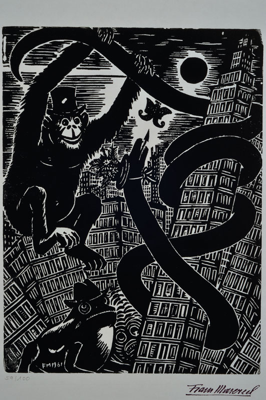 Frans Masereel, 1889-1972, Holzschnitt, Stempelsignatur, nummeriert 59/100, von 1988, rückseitig Stempel der Stiftung Saarbrücken, Motiv ca. 31x23 ...