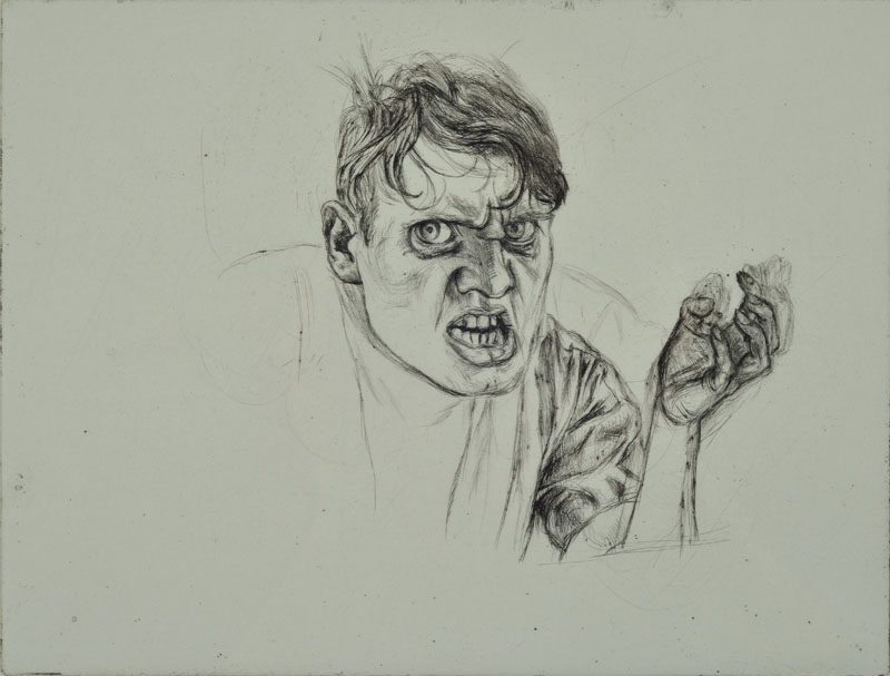 Karl Hubbuch, 1891-1979, Radierung, selbst wütend, wohl 1922, Riester 58, Badischer Kunstverein Prestel, Kt. 52, rückseitig Nachlaßstempel, PP, ...