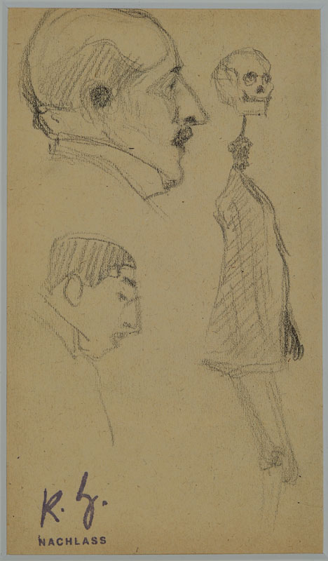Karl Hubbuch, 1891-1979, Bleistiftzeichnung um 1920, Nachlaßstempel, monogrammiert rückseitig und weitere Porträt Studien, PP, Blattgr. ca. 17x10 ...