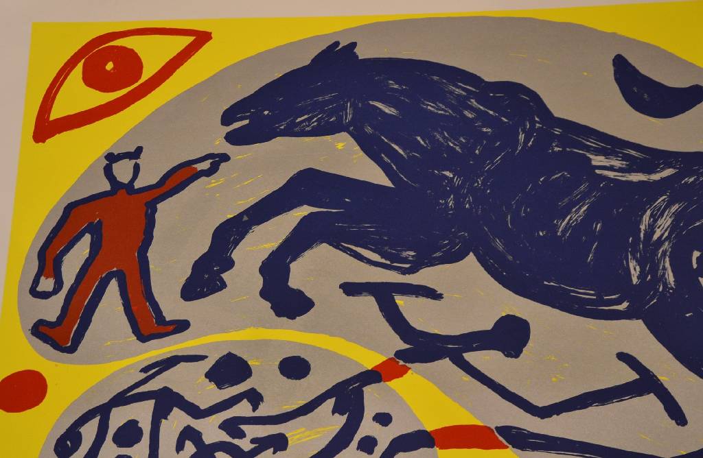 Detail d: A.R. Penck, geb. 1939 Dresden, Blaues Pferd und der Mongole, Farbsiebdruck, handsigniert und nummeriert e.a., Auflage 40 + ea., Lit. A.R. Penck - ...