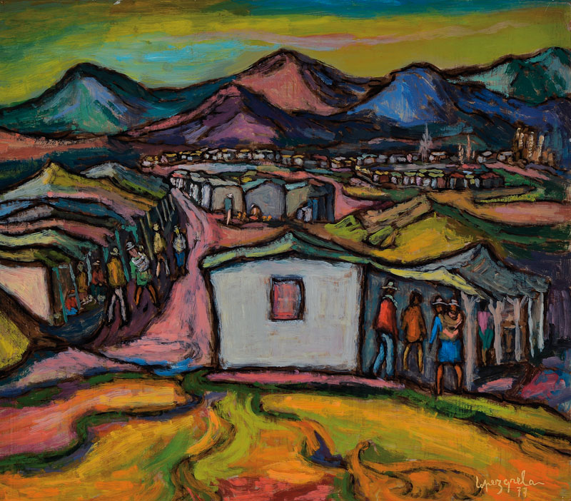 Francisco Lopez Grela, geb. 1915, Öl/Malplatte, Dorfansicht, signiert und datiert 77, ca. 52.5x60 cm