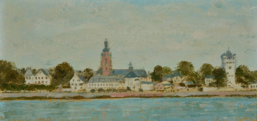 Detail a: Charles White, 1928-1997, Konvolut aus zwei Gemälden, Dorfansicht vor Fluss, Öl/Malplatte, signiert (verblasst), ca. 15x30 cm, Rahmen, Pferd auf ...