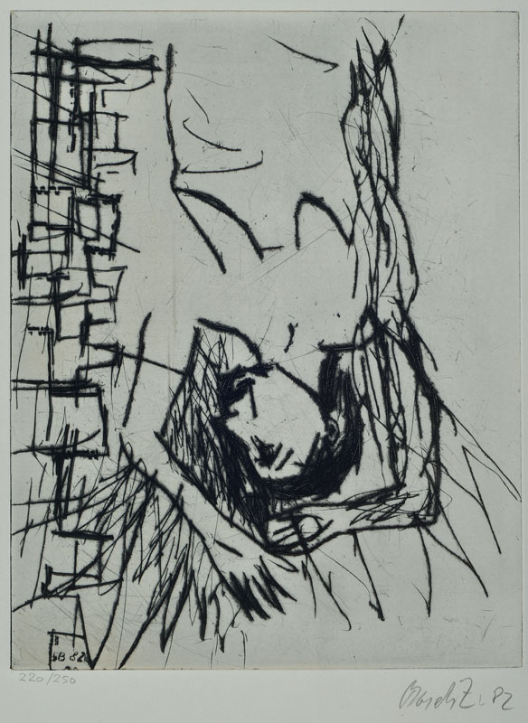 Georg Baselitz, geb. 1938, Radierung, handsigniert und nummeriert 220/250, dat. 82, Platte ca. 32x24,5 cm, Blattgr. ca. 70,5x53 cm, unter Glas ...