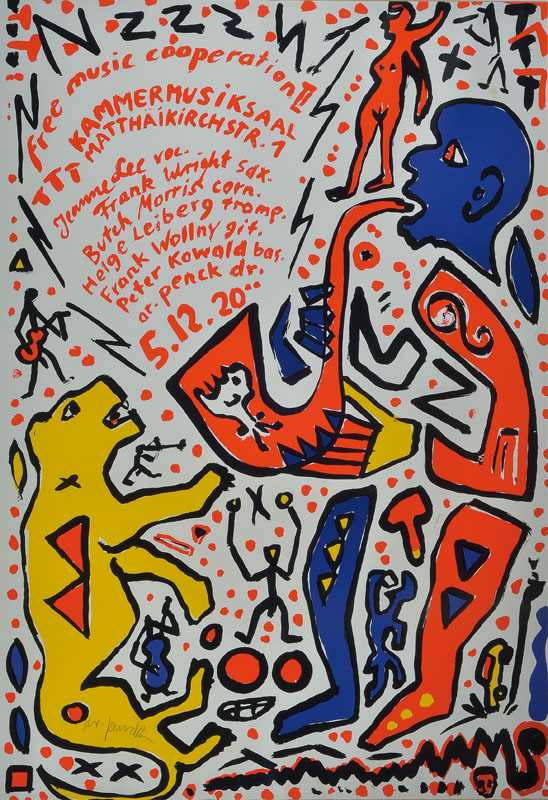 A.R. Penck, geb. 1939 Dresden, Farbsiebdruck, handsigniert, PP, ca. 83x57,5 cm, unter Glas gerahmt