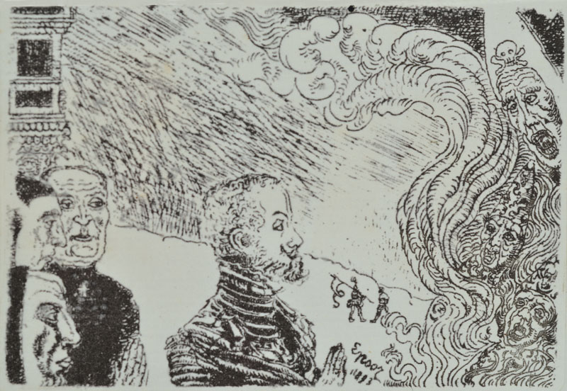 James Ensor, 1860-1949, Auto-da-fé, Radierung, handsigniert, rückseitig Authentizitätsstempel Centre National Pour l´Etude du XIX-XXme Siecle de ...