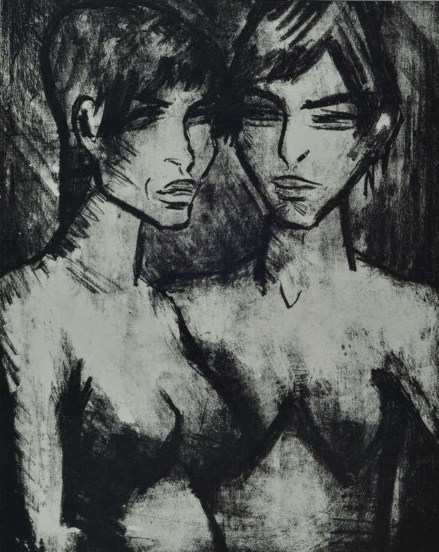 Otto Müller, 1905-1973, Lithographie, zwei Schwestern, späterer Abzug, PP, ca. 52x45 cm, unter Glas gerahmt
