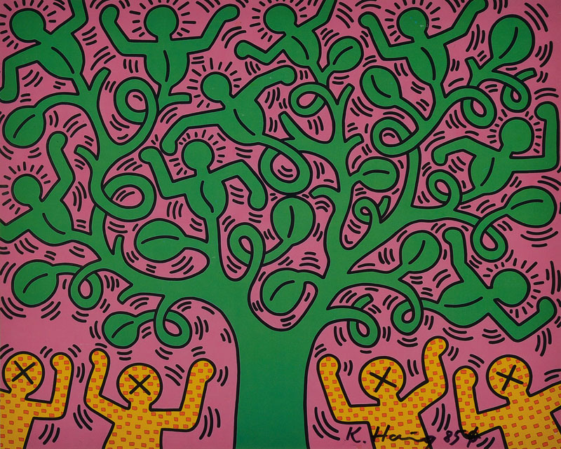 Keith Haring, 1958-1990, Farboffset, handsigniert, datiert 85, Motiv ca. 25x31.5 cm, unter Glas gerahmt