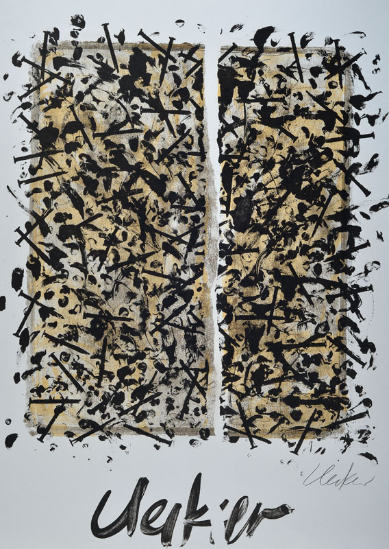 Günther Uecker, geb. 1930, Konvolut aus zwei Lithographien, je handsigniert, ca. 57x50 cm bzw. 71,5x60 cm