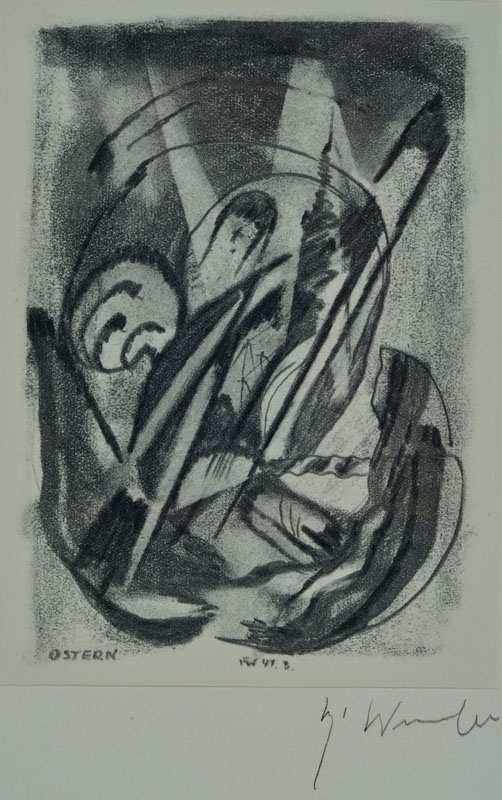 Fritz Winter, 1905-1976, Lithographie, Ostern, auf PP handsigniert, im Druck betitelt und bezeichnet, Motiv ca. 13,5x9,5 cm, Blattgr. ca. 24x18 cm, ...