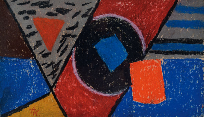 Ida Kerkovius, 1879-1970, Wachskreide auf Papier, Formen, links unten monogrammiert, rückseitig signiert Ida Kerkovius 54, Blattgr. ca. 15,5x27 cm, ...