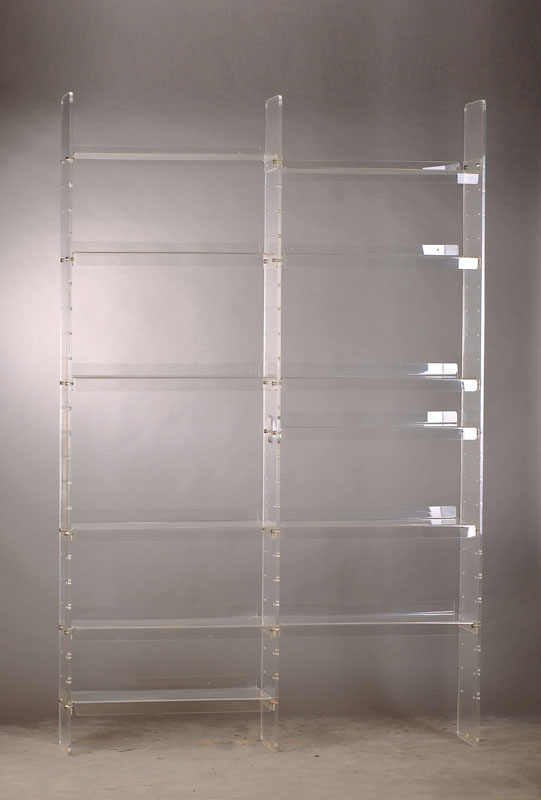 Plexiglasregal, 20. Jh., 12 Einlegeböden frei einsetzbar, auch als Raumtrenner gut geeignet, guter Zustand, ca. 241x154x28 cm