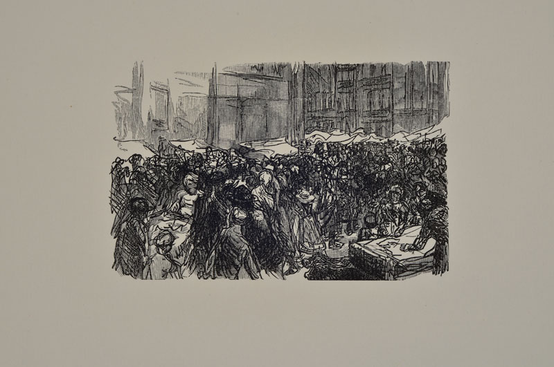 Max Liebermann, 1847-1935, Konovlut aus zwei Holzschnitten auf Bütten, Markt/Biergarten, aus: 30 Holzschnittzeichnungen, Heyder Berlin, 1922, PP, ...