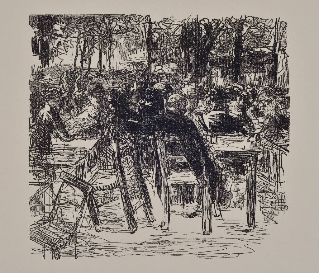 Detail a: Max Liebermann, 1847-1935, Konovlut aus zwei Holzschnitten auf Bütten, Markt/Biergarten, aus: 30 Holzschnittzeichnungen, Heyder Berlin, 1922, PP, ...