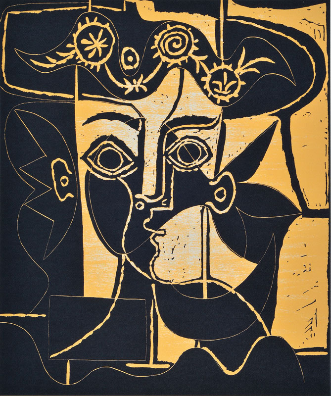 Pablo Picasso, 1881-1973, Femme au Chapeau Orné, Farbserigraphie auf Bütten, nach dem Original von 1962, Ed. Segers, Succession P.P. 1998, Motiv ...