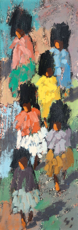 Heinrich Arrigo Florian Wittler, 1918-1979, Kinder, Öl/Hartfaser, rechts unten monogr., ca. 66x23cm, Rahmen
