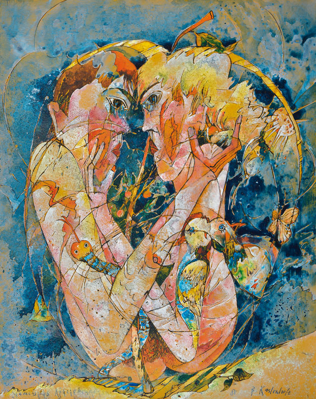 Bernd Kastenholz, geb. 1943 Speyer, Siamesischer Apfelbaumgarten, Mischtechnik/ Gouache auf Karton, handsigniert und datiert 88, betitelt, ca. ...