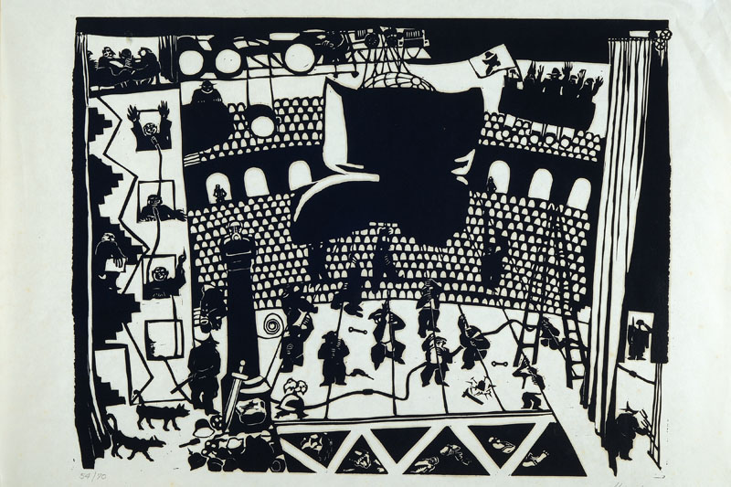 Ora Inge Maxim, 1895-1982, Theater, Holzschnitt, rechts unten signiert, links unten num. 54/70, ca. 40x52cm