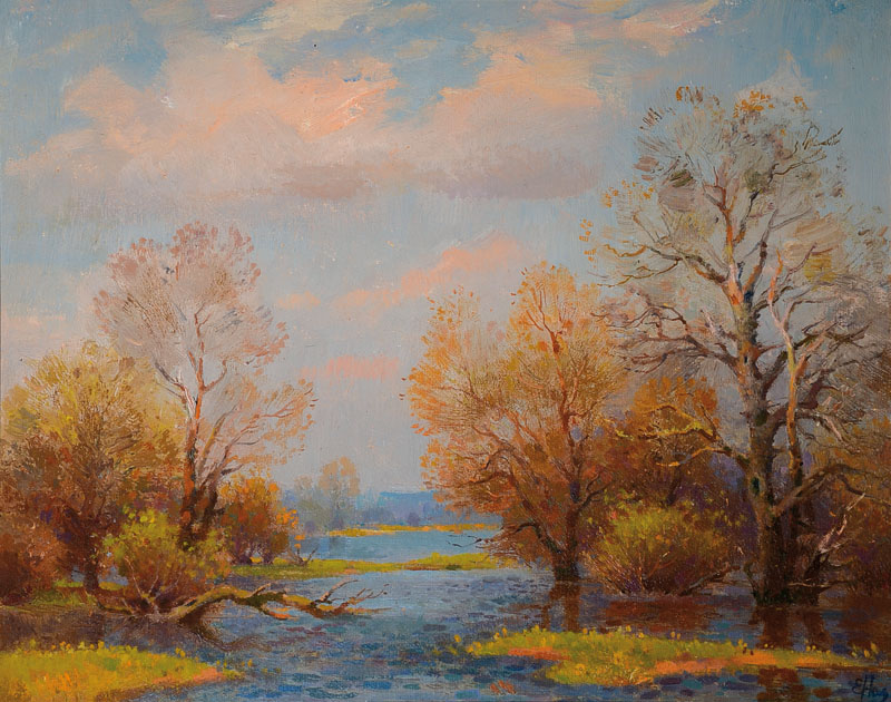Elena G. Nechiporenko, geb. 1953, April, unten rechts signiert, rückseitig so betitelt und datiert 1995, ca. 40x50cm, Rahmen
