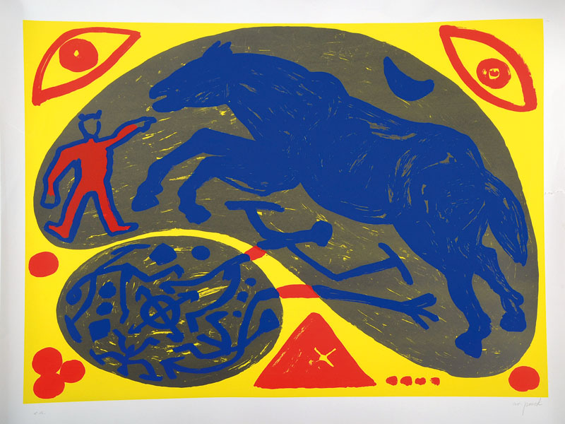 A.R. Penck, geb. 1939 Dresden, Silbernes Pferd und der Mongole, Farbsiebdruck, handsigniert und nummeriert e.a., Auflage 40 + ea., Blattgr. ca. ...