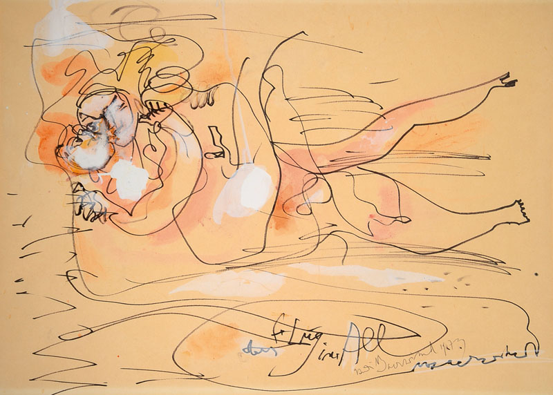 Rudi Baerwind, 1910-1982, Mischtechnik auf Papier, handsigniert und datiert 1973, PP, ca. 43x59 cm, unter Glas gerahmt