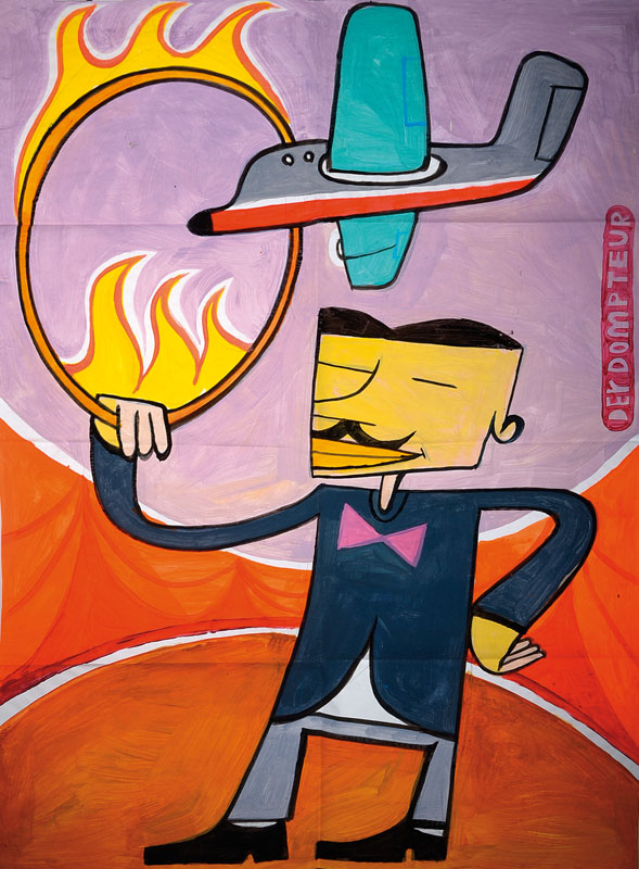 Jim Avignon, geb. 1966, Mischtechnik Papier, der Dompteur, 2012, mit Bugfalten, unsigniert, Blattgr. ca. 96x73 cm