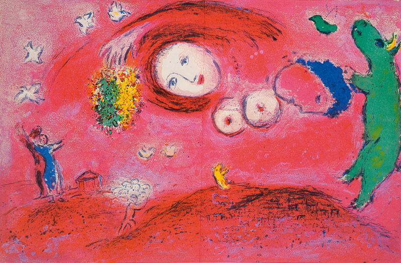 Marc Chagall, 1887-1985, Konvolut aus drei Farblithographien, aus: Daphnis und Chloe, "Die Erkenntnis Chloes", "Nachklang", ...