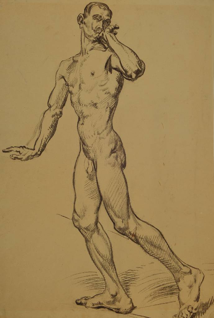 Max Ackermann, 1887-1975, Kohlezeichnung auf Velin, Unikat, um 1935 gezeichnet, an den Ecken fest montiert auf Velin, in Passepartout, Blattgr. ca. ...