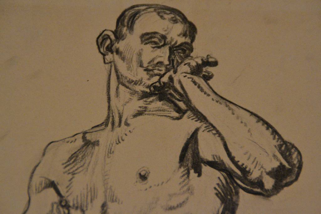 Detail a: Max Ackermann, 1887-1975, Kohlezeichnung auf Velin, Unikat, um 1935 gezeichnet, an den Ecken fest montiert auf Velin, in Passepartout, Blattgr. ca. ...