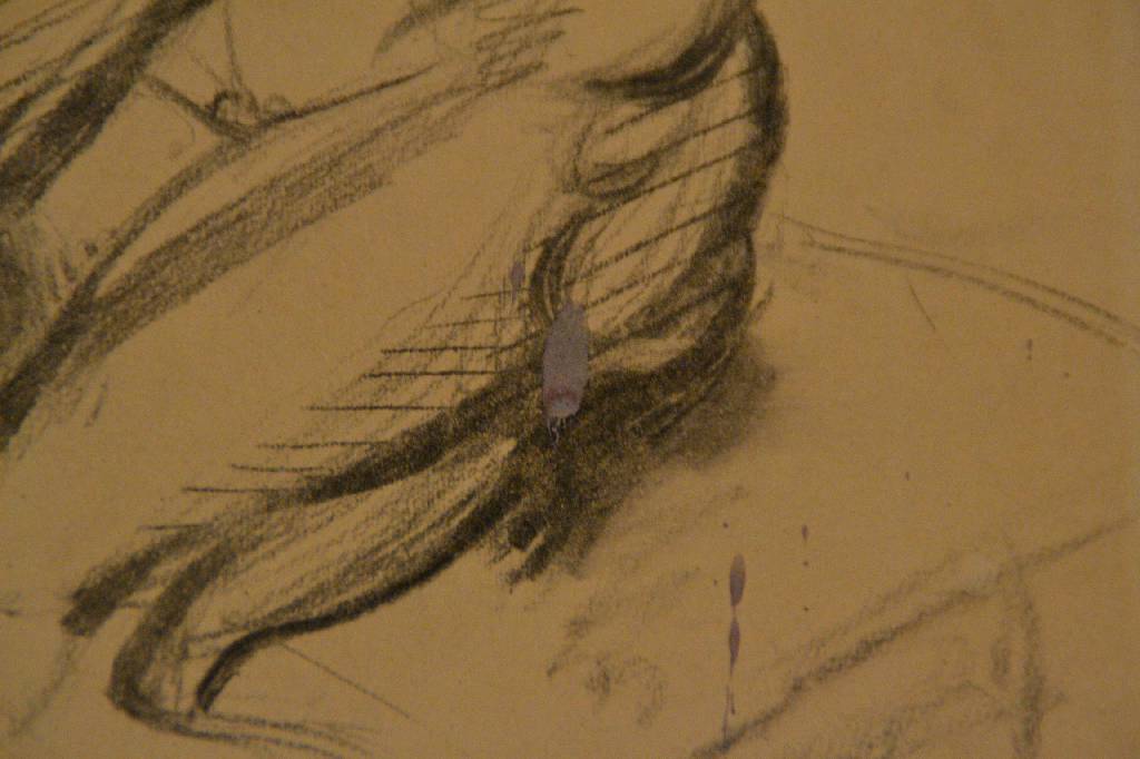 Detail a: Max Ackermann, 1887-1975, Kohlezeichnung auf Velin, Männlicher Akt horchend, an den Ecken fest montiert auf Velin, Unikat, 1917 gezeichnet, verso ...