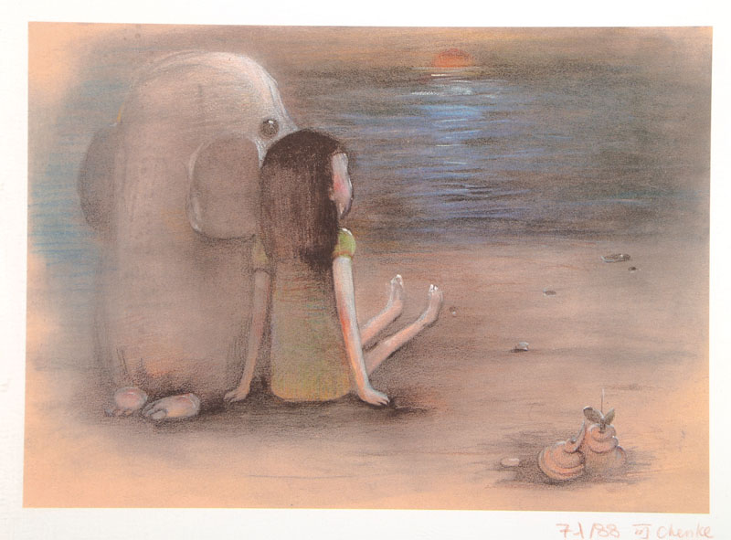 Chen Ke, geb. 1978, Lithografie auf dickem Velin, bekannter chinesischer Künstler, handsigniert und nummeriert 71/88, aus dem Jahre 2007, Blattgr. ...