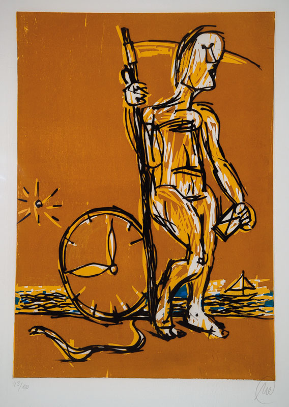 Markus Lüpertz, geb. 1941, "Zeitreise", Radierung und Holzschnitt auf dickem Velin (Canson Gravure mit Wasserzeichen), 2008, Überlagerung ...