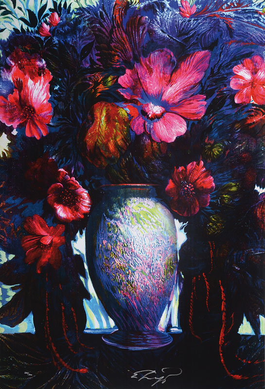 Ernst Fuchs, geb. 1930 Wien, Giclee auf Leinwand, "Großes blaues Blumenbouquet", handsigniert und nummeriert 264/300, Blattgr. ca. 90x61 ...
