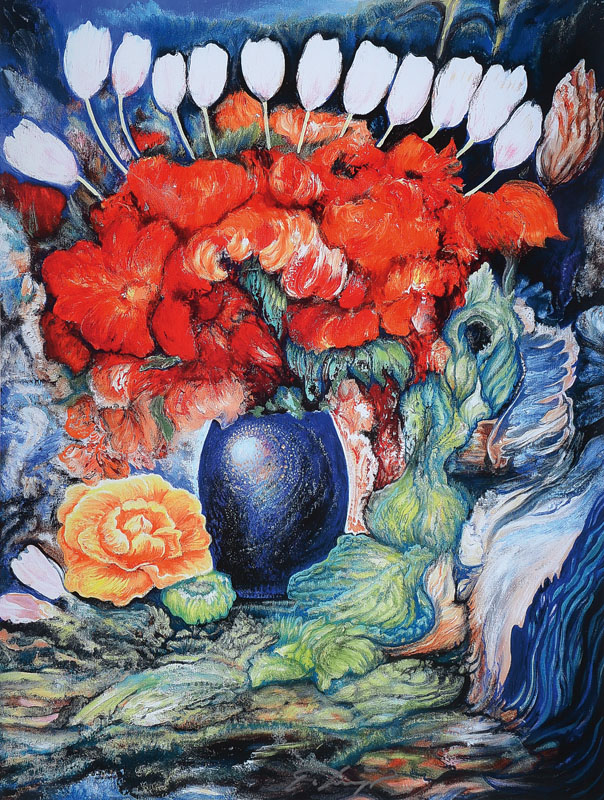 Ernst Fuchs, geb. 1930 Wien, Giclee auf Leinwand, "Bouquet mit weißen Tulpen", handsigniert und nummeriert 285/300, Blattgr. ca. 80 x 61 ...